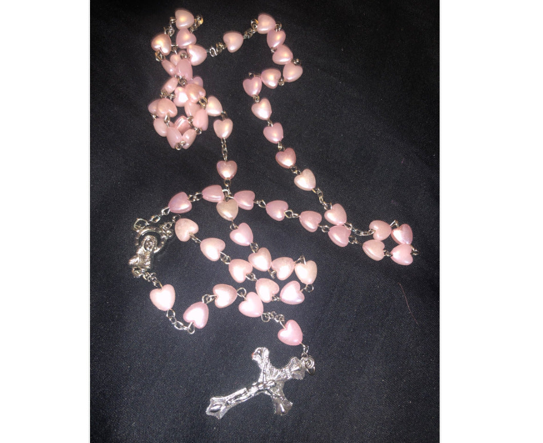 Love  Rosary Necklace Virgin Mary Cross Jewelry Baptism Beads Christ Jesus Prayer Counting Bead Chain