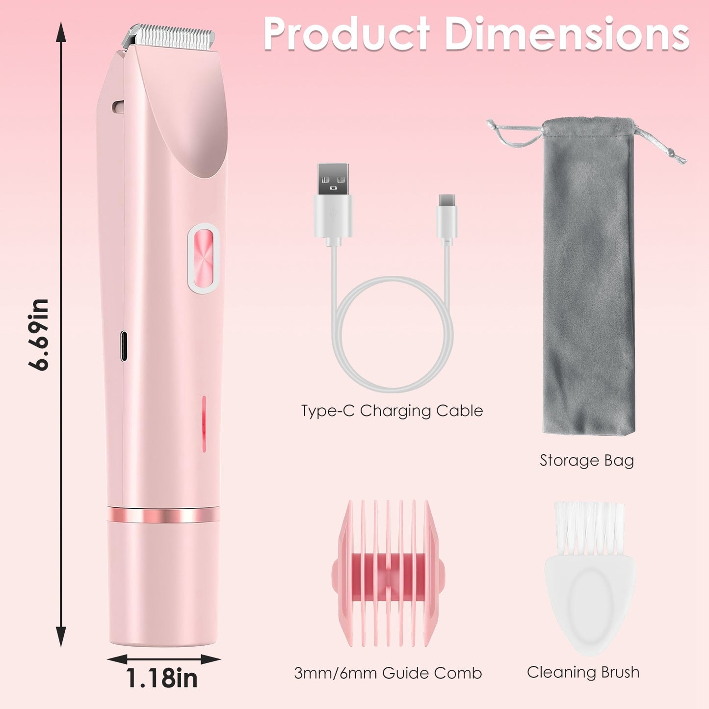 1Pc 2 In 1 Bikini Trimmer For Women Dual Head Cordless Body Shaver IPX7 Waterproof Rechargeable Pubic Hair Razor Wet And Dry Use For Bikini Underarm Leg Arm Body Face